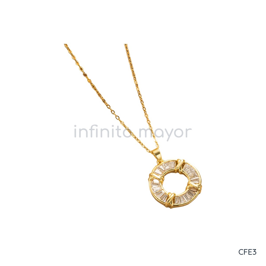 Collar dorado, cadena fina con aro calado de circonias baguette