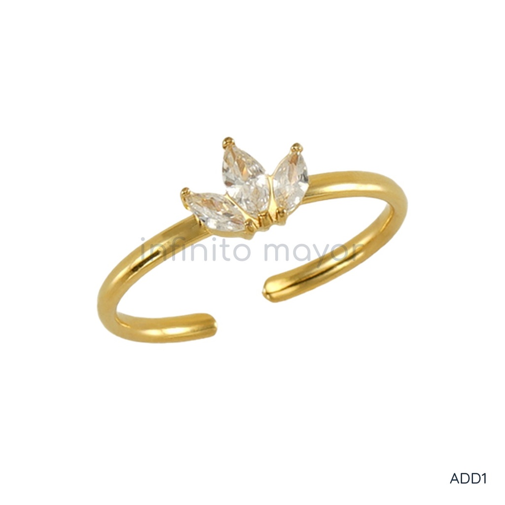 Anillo dorado abierto, aro con abanico de circonias
