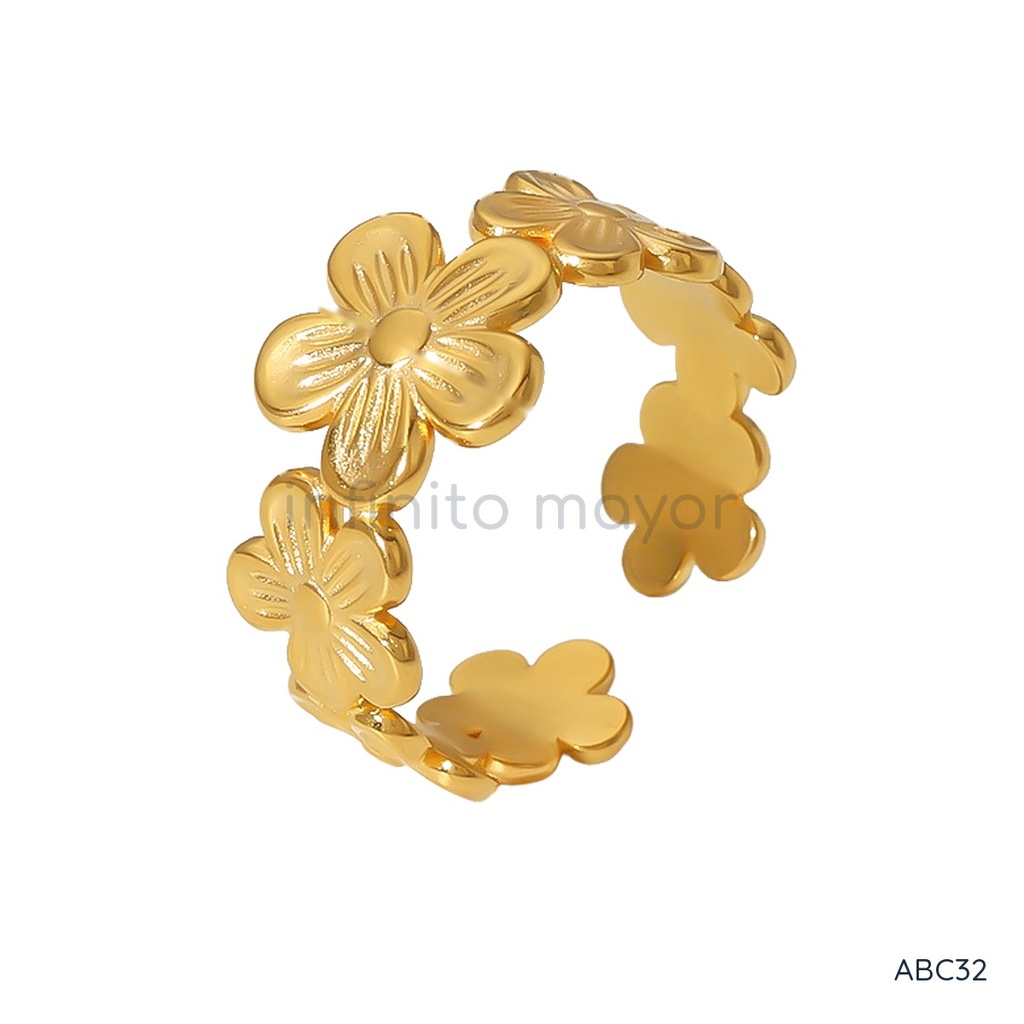 [ABC32] Anillo dorado abierto, múltiples flores pequeñas