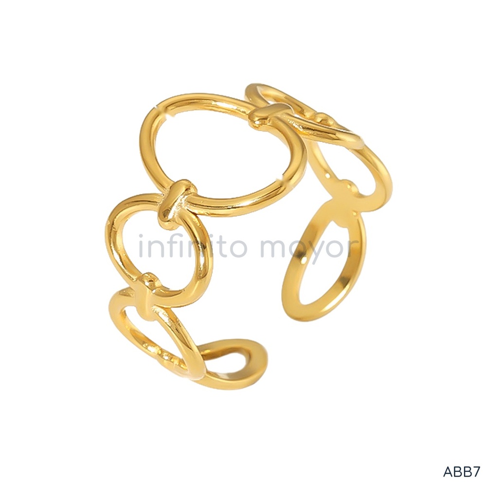 [ABB7] Anillo dorado abierto, eslabones circulares entrelazados