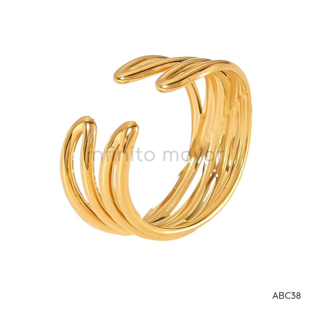 Anillo dorado abierto, múltiples líneas finas