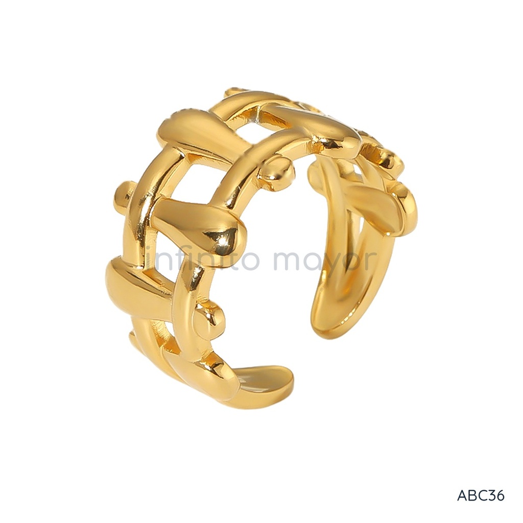 Anillo dorado abierto, banda entretejida calada