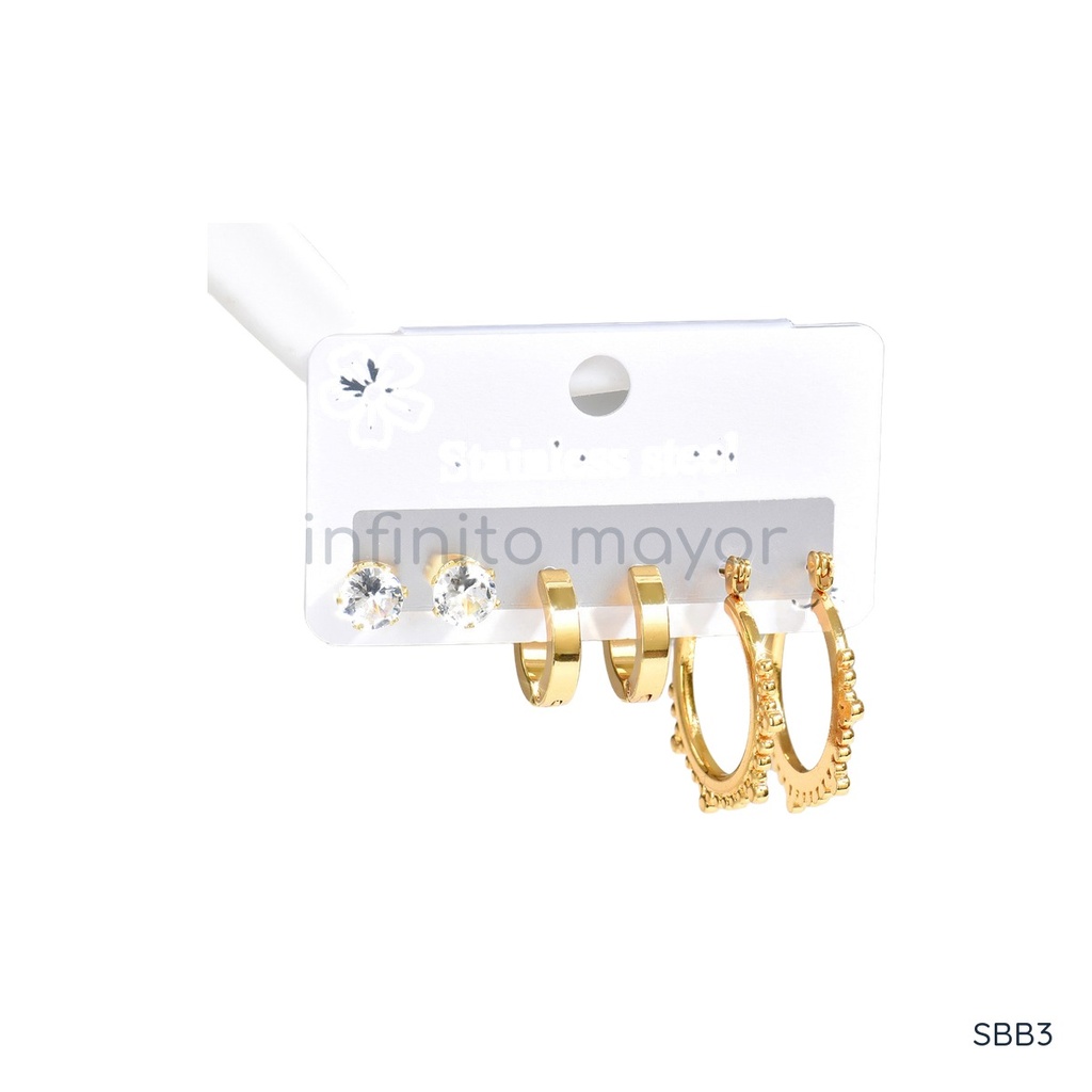 [SBB3] Aretes de diseño geométrico en acero inoxidable con recubrimiento PVD y chapado en oro 18k