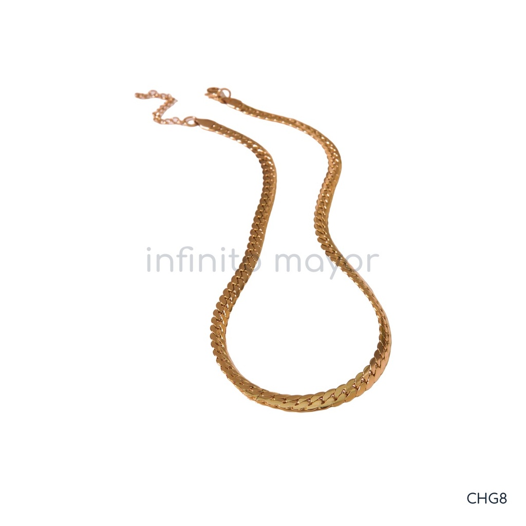 Collar dorado de cadena cubana plana, diseño de eslabones pulidos con extensor ajustable