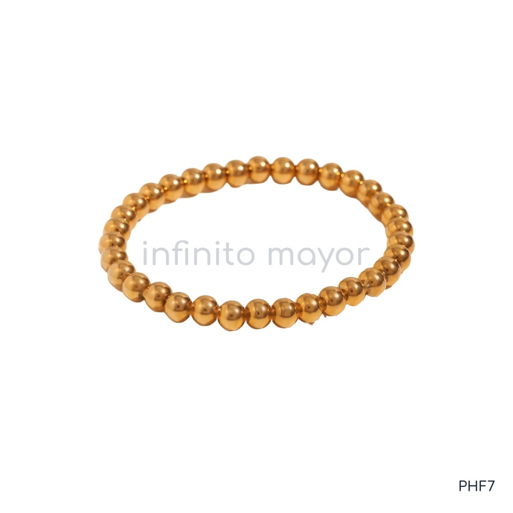 Pulsera dorada elástica, cuentas esféricas de 6 mm