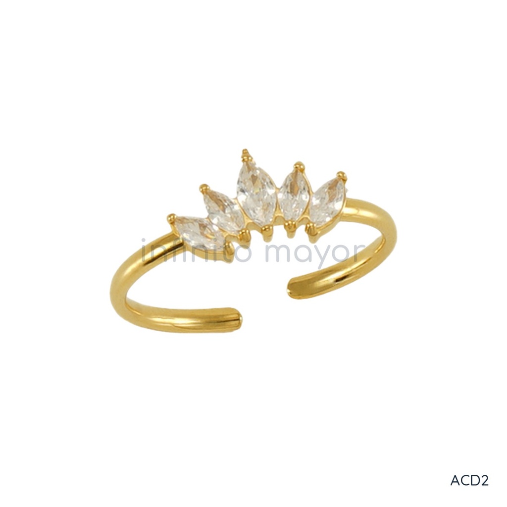 [ACD2] Anillo dorado, en curva con zircones en talla marquesa