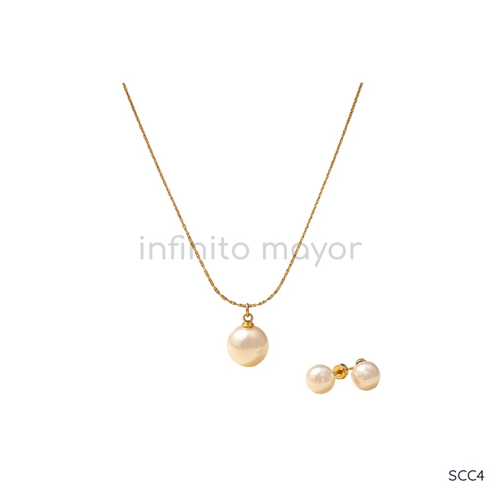 [SCC4] Conjunto con perla de acero inoxidable 304 con recubrimiento PVD y chapado en oro 18k