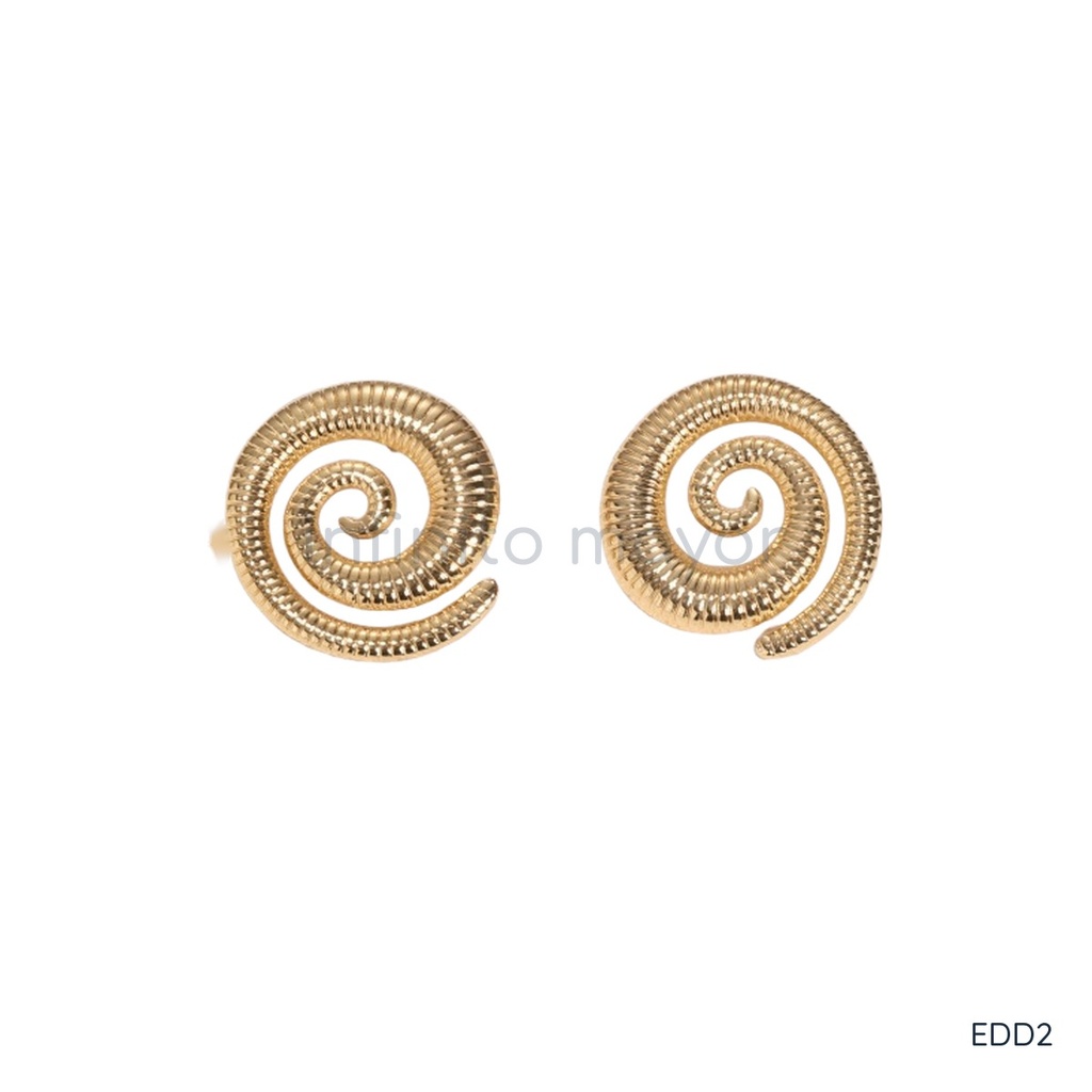 Zarcillos dorados de poste, espiral acanalada en relieve