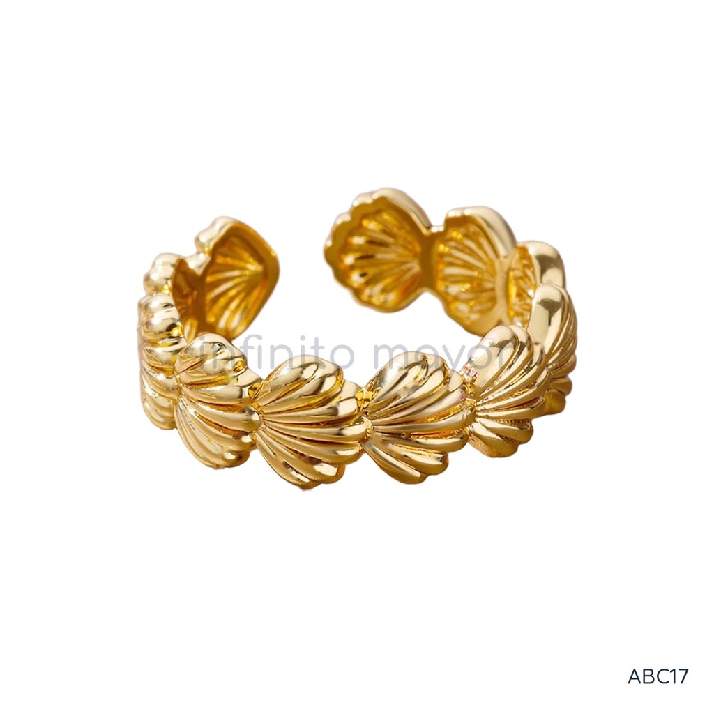 [ABC17] Anillo dorado abierto, conchas de marinas