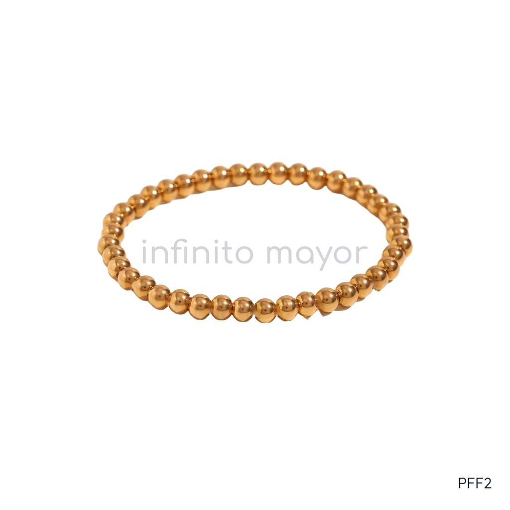 Pulsera dorada elástica, cuentas esféricas de 5 mm