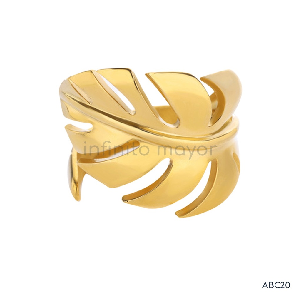 Anillo dorado abierto, hoja de monstera calada