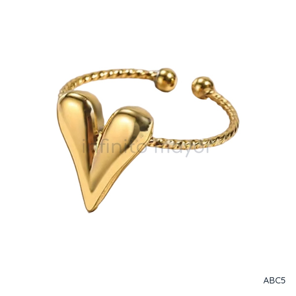 Anillo dorado abierto, aro trenzado con corazón