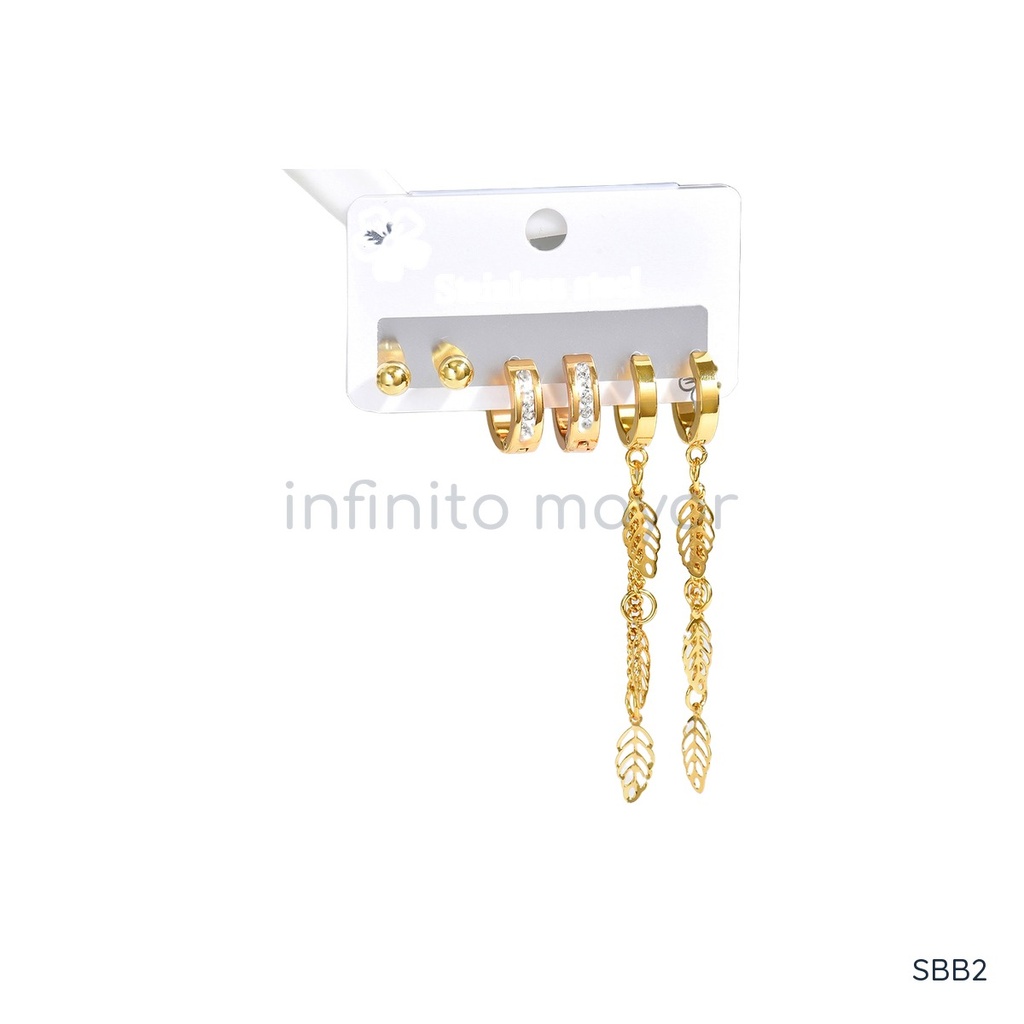[SBB2] Aretes con perla de acero inoxidable con recubrimiento PVD y chapado en oro 18k