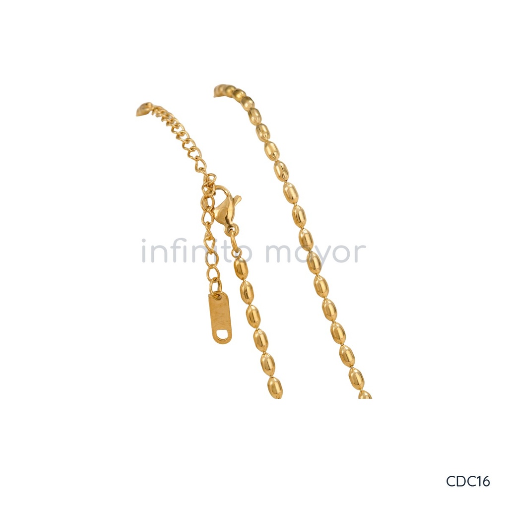 Collar dorado de cadena de cuentas ovaladas de 2 mm, con cierre de langosta y extensor