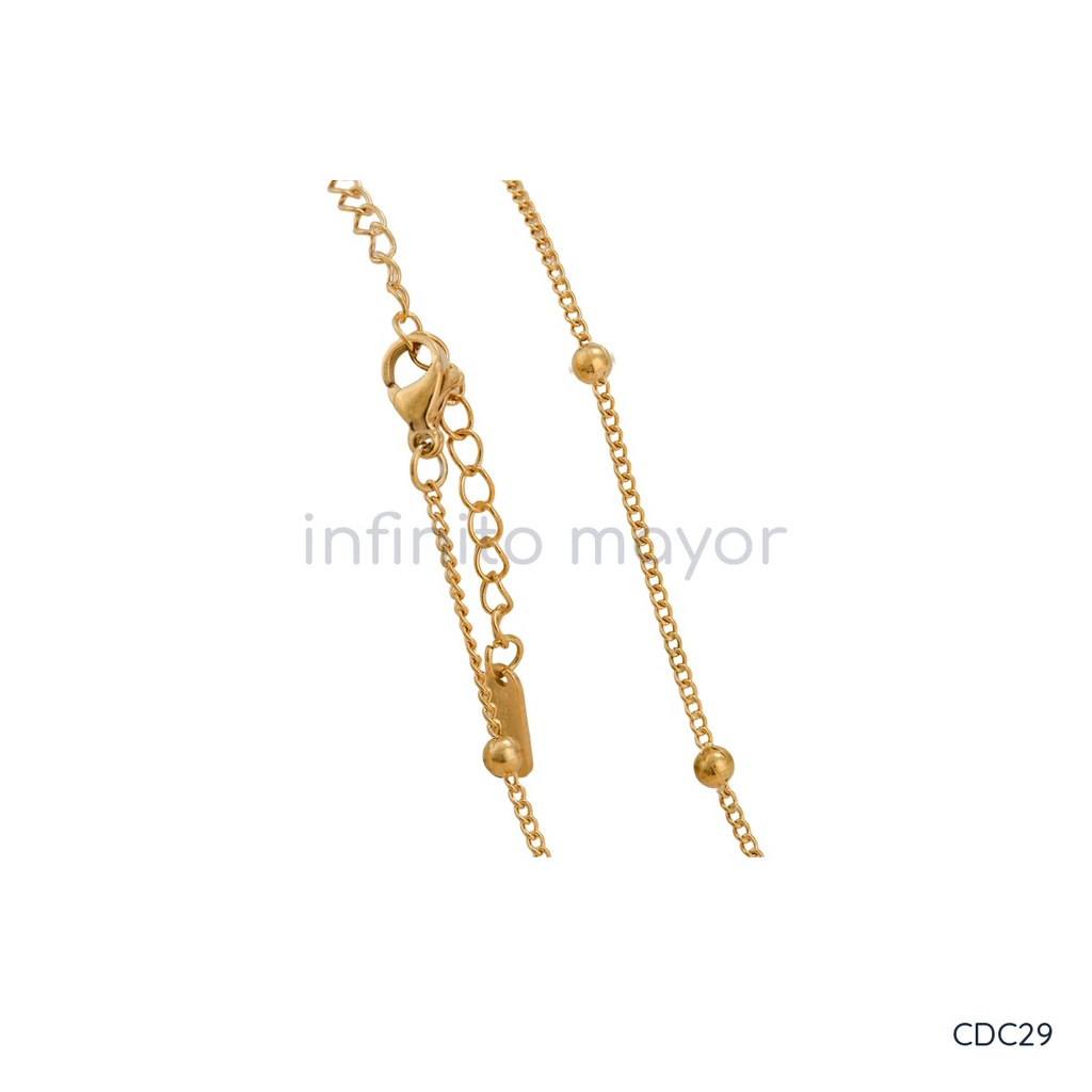 [CDC29] Collar dorado de cadena cubana fina con cuentas esféricas de 3 mm espaciadas, con cierre de langosta y extensor