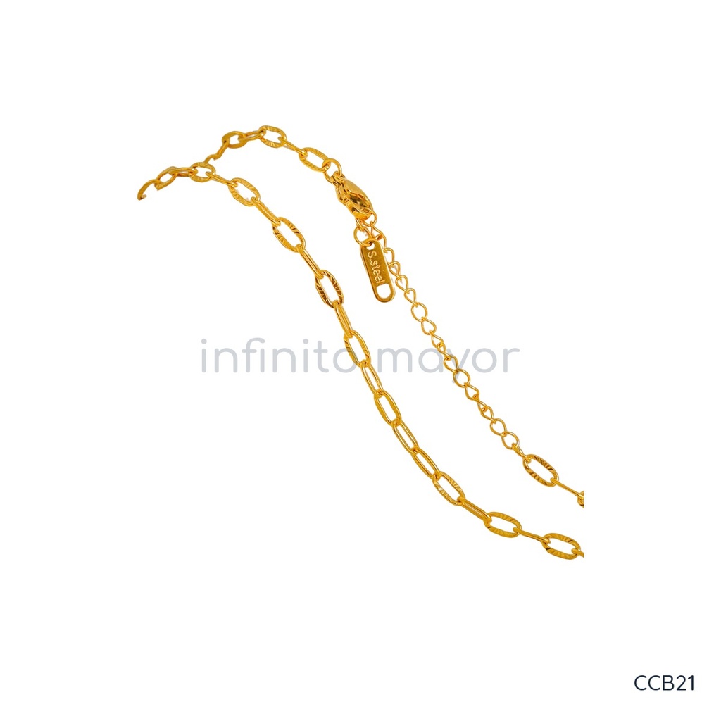 Collar dorado, cadena clip de eslabones alargados grabados