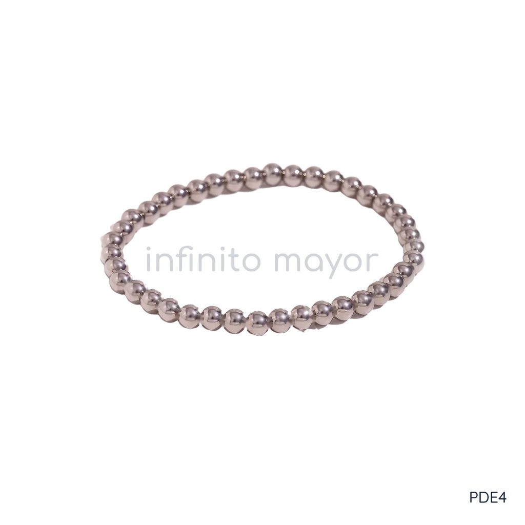 Pulsera plateada elástica, cuentas esféricas de 5 mm