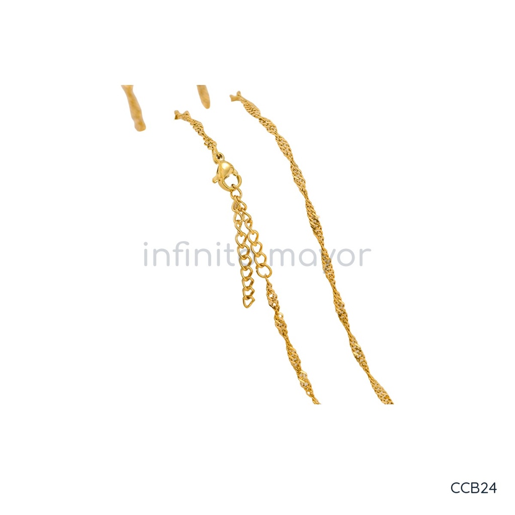 [CCB24] Collar dorado de cadena singapur de eslabones retorcidos de 2,5 mm, con cierre de langosta y extensor