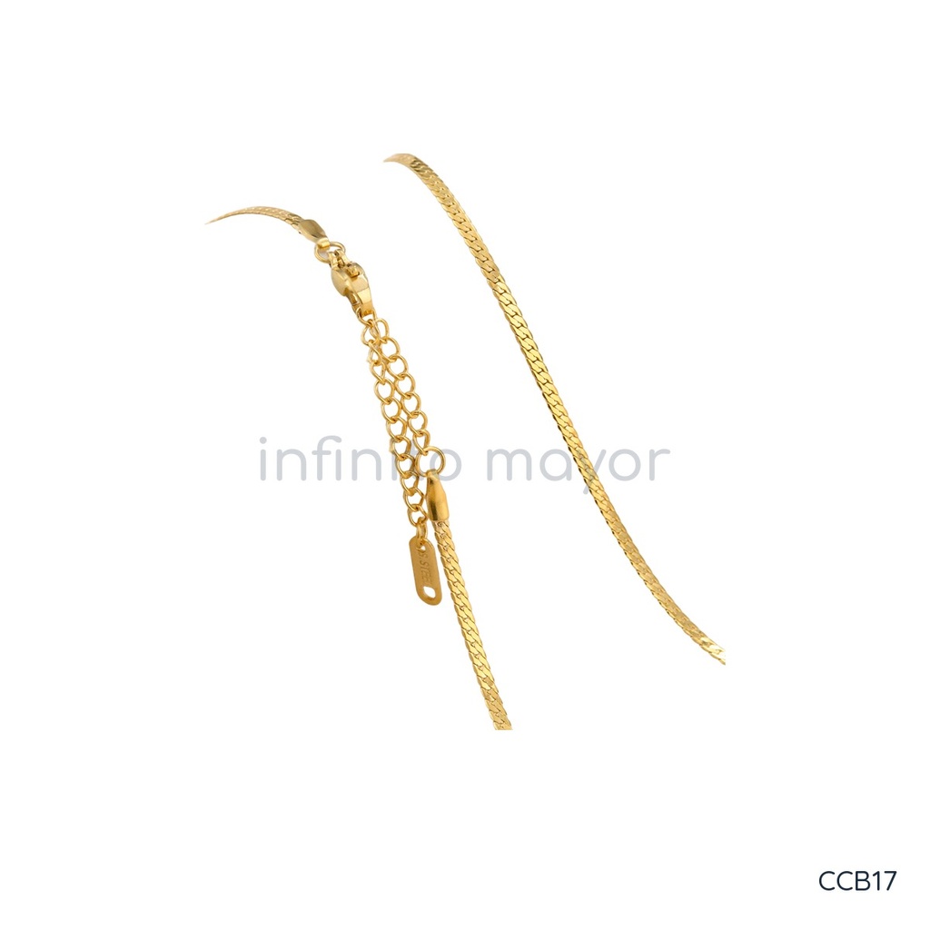 [CCB17] Collar dorado de cadena cubana plana y fina, con cierre de langosta y extensor