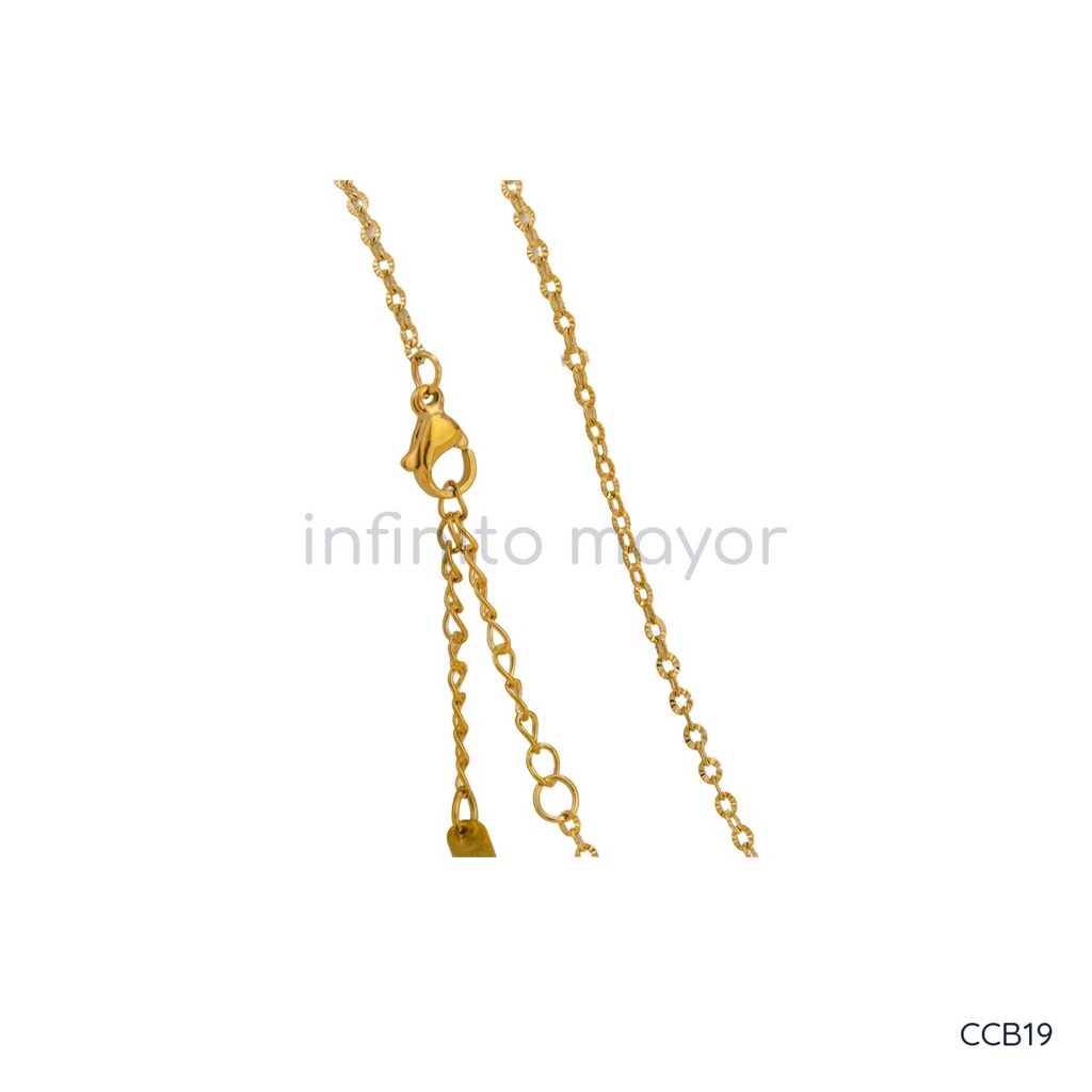 [CCB19] Collar dorado de cadena fina de eslabones ovalados con textura grabada, con cierre de langosta y extensor