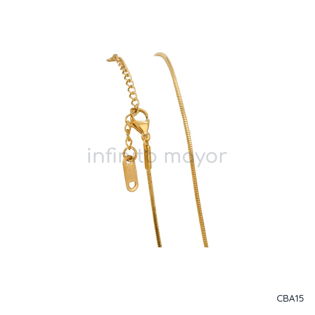 [CBA15] Collar dorado de cadena de serpiente plana y fina con extensor y acabado brillante