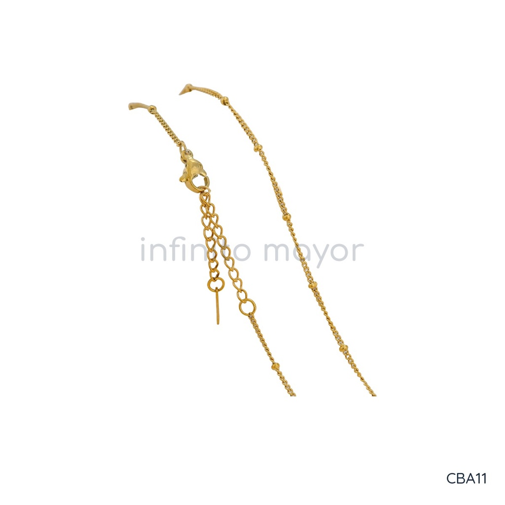 [CBA11] Collar dorado de cadena barbada fina con pequeñas bolitas espaciadas y extensor