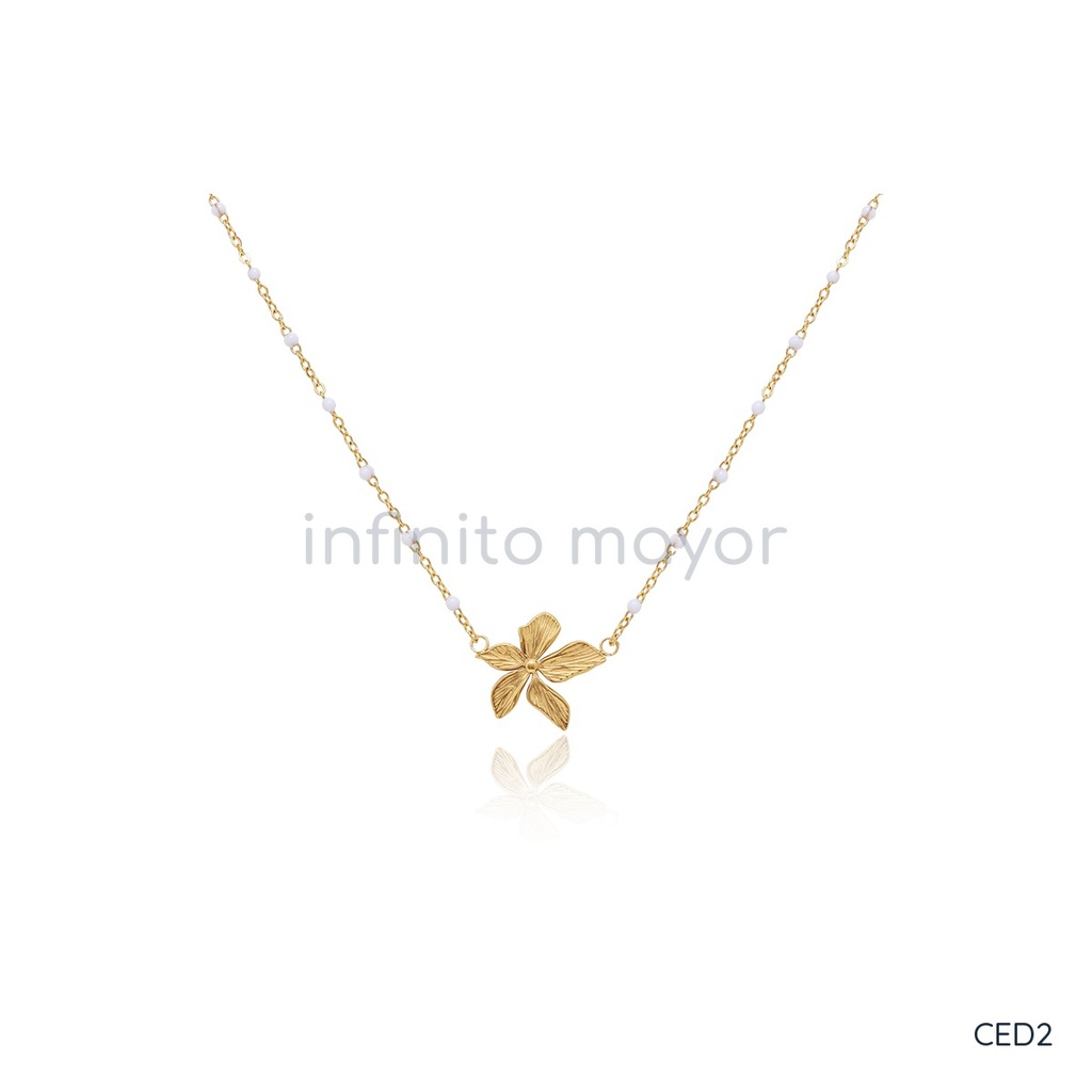 [CED2] Collar con flor de acero inoxidable 304 con baño de oro y recubrimiento PVD