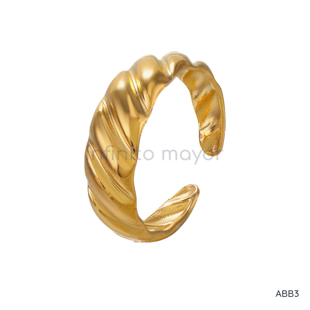 [ABB3] Anillo de diseño irregular en acero inoxidable 304 con recubrimiento PVD y chapado en oro 18k