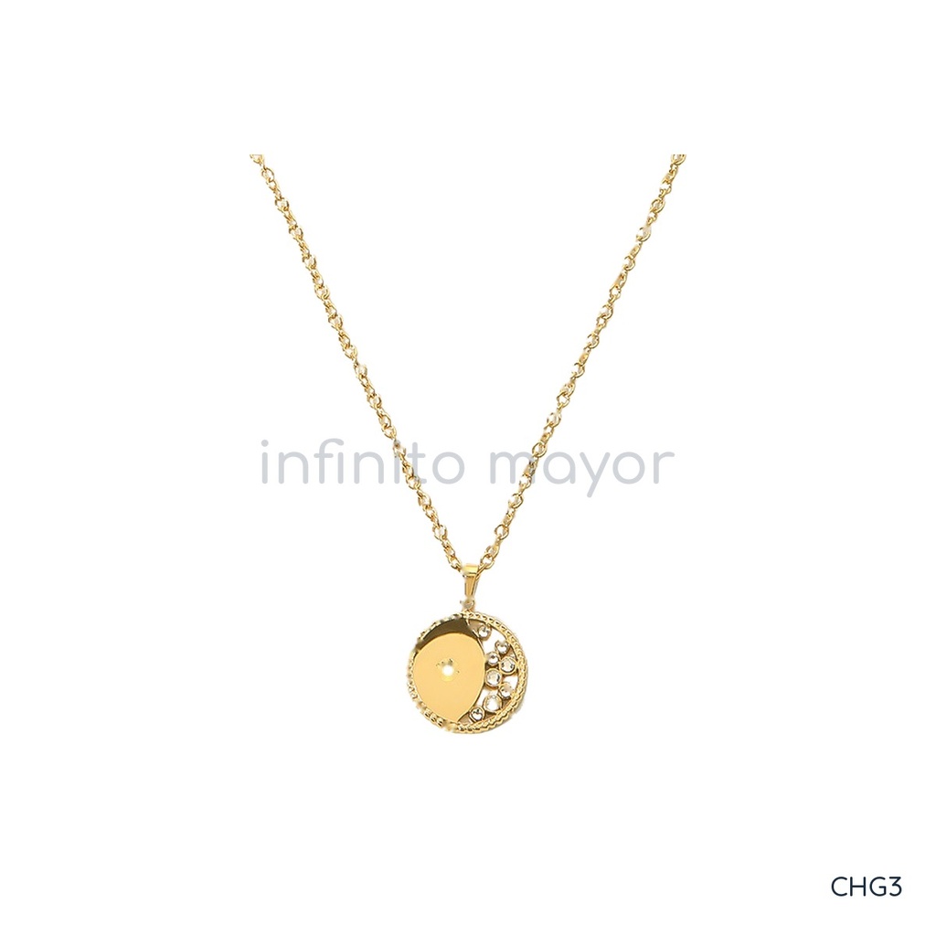 [CHG3] Collar con luna de acero inoxidable 304 con baño de oro y recubrimiento PVD