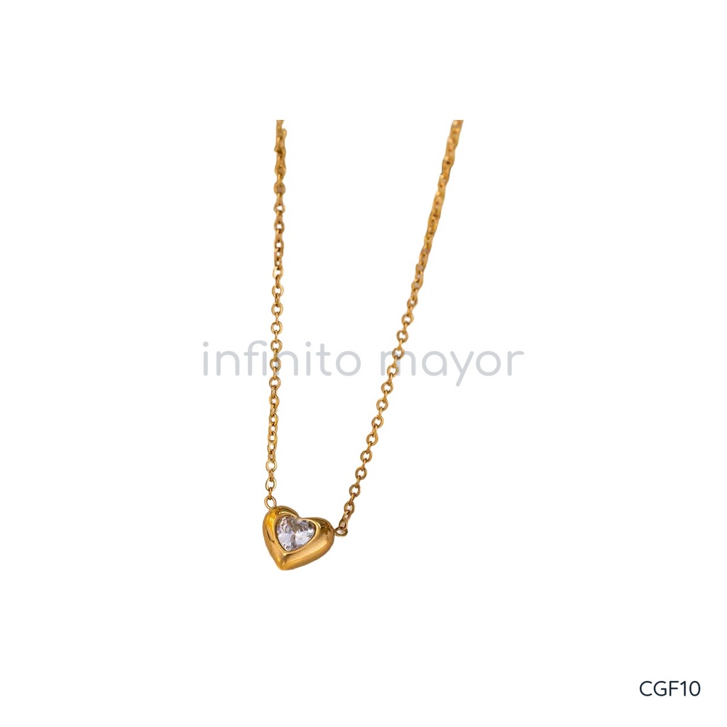 Collar dorado, fino con corazón abombado y circonia