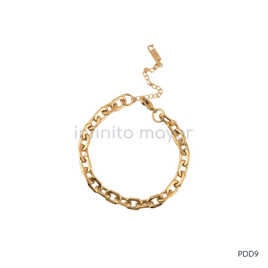 Pulsera dorada con cierre de langosta y extensor, diseño de cadena de eslabones ovalados gruesos y lisos