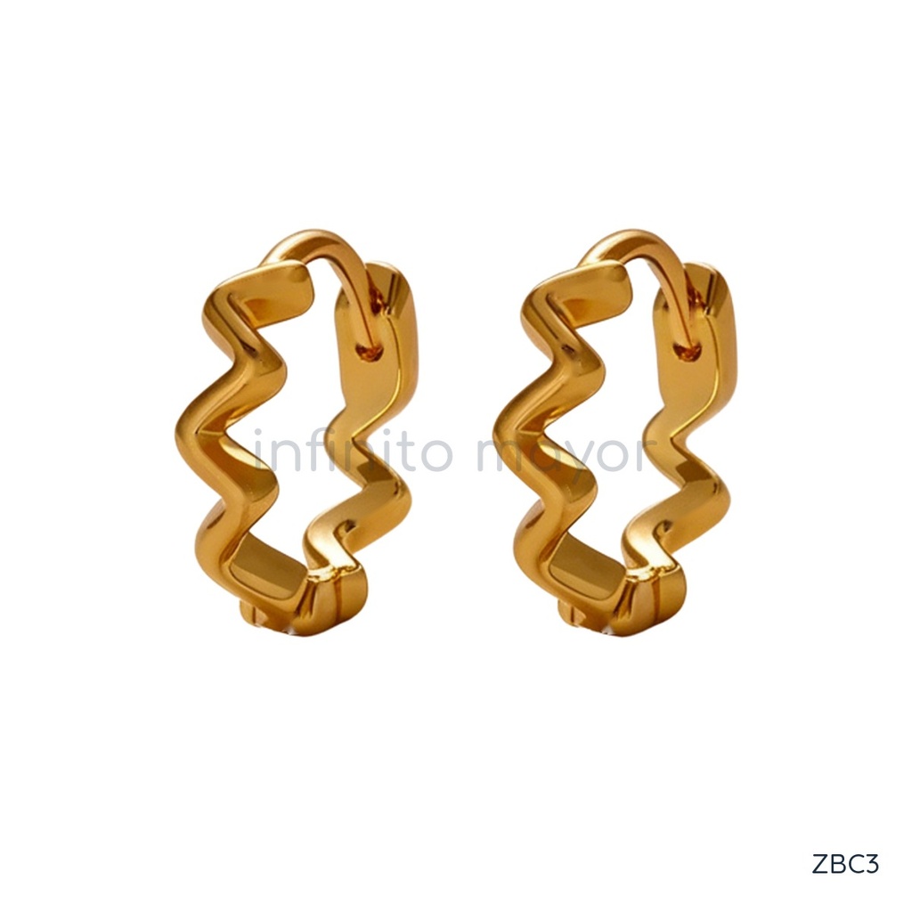 Zarcillos dorados huggie, línea ondulada en zigzag