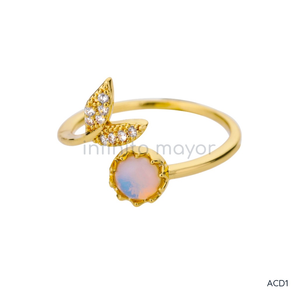 Anillo dorado abierto, envolvente con hoja de circonias