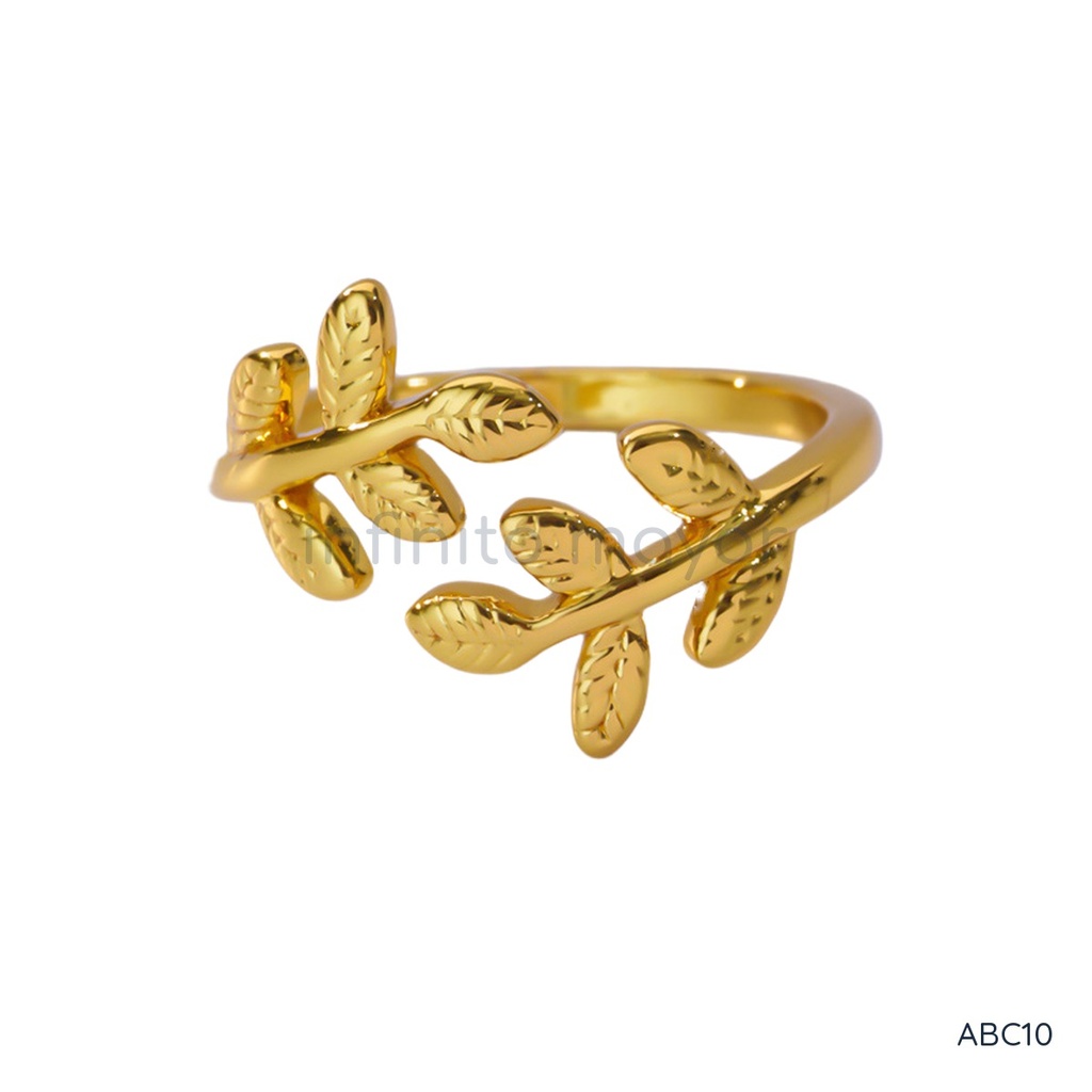 [ABC10] Anillo dorado abierto, diseño de hojas entrelazadas