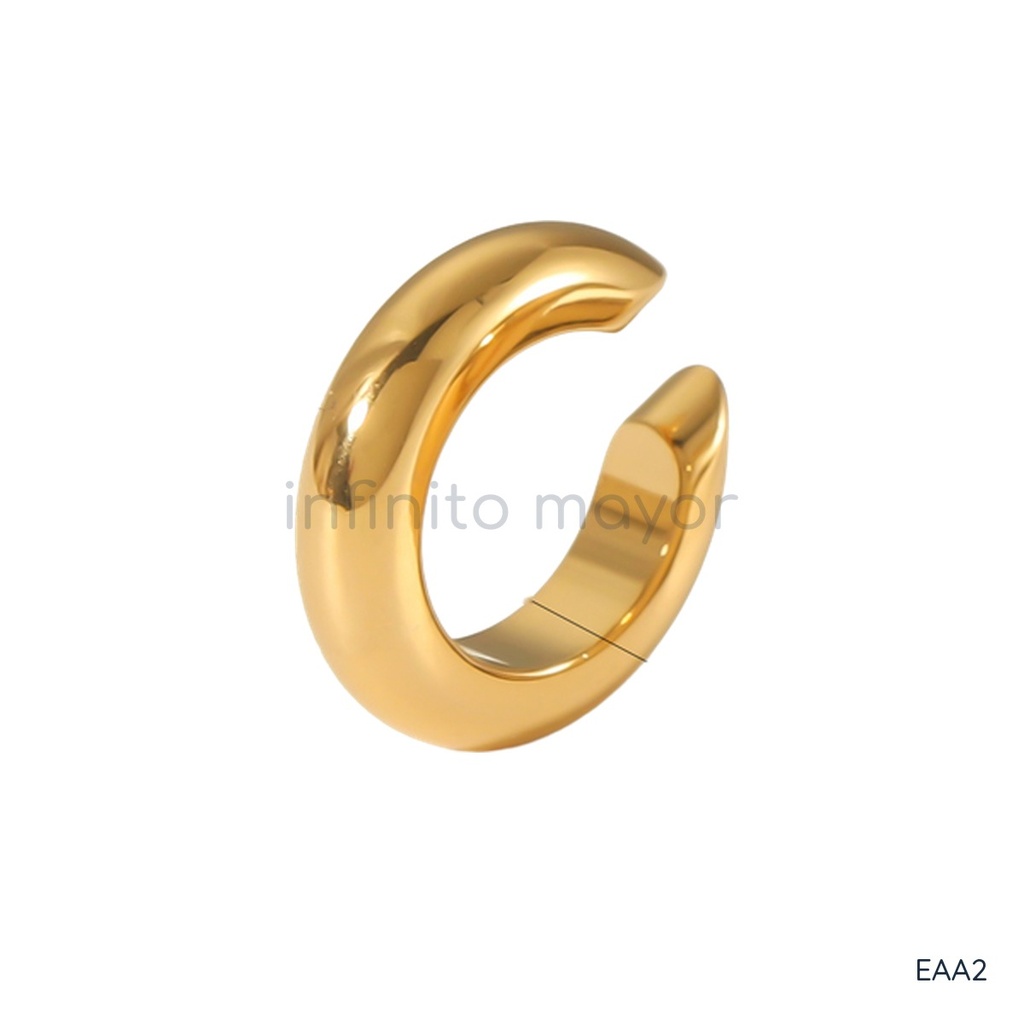 Earcuff dorado de argolla gruesa abierta en forma de C, liso y de ajuste a presión