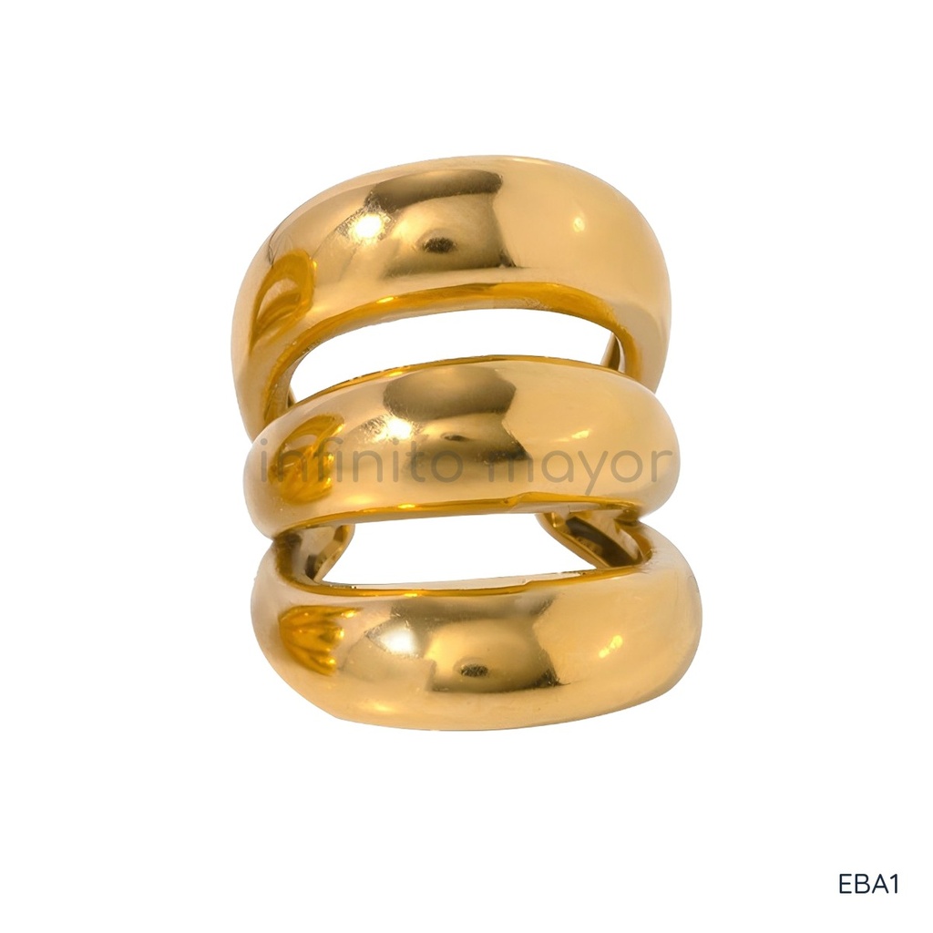 Earcuff dorado, tres bandas anchas paralelas abiertas
