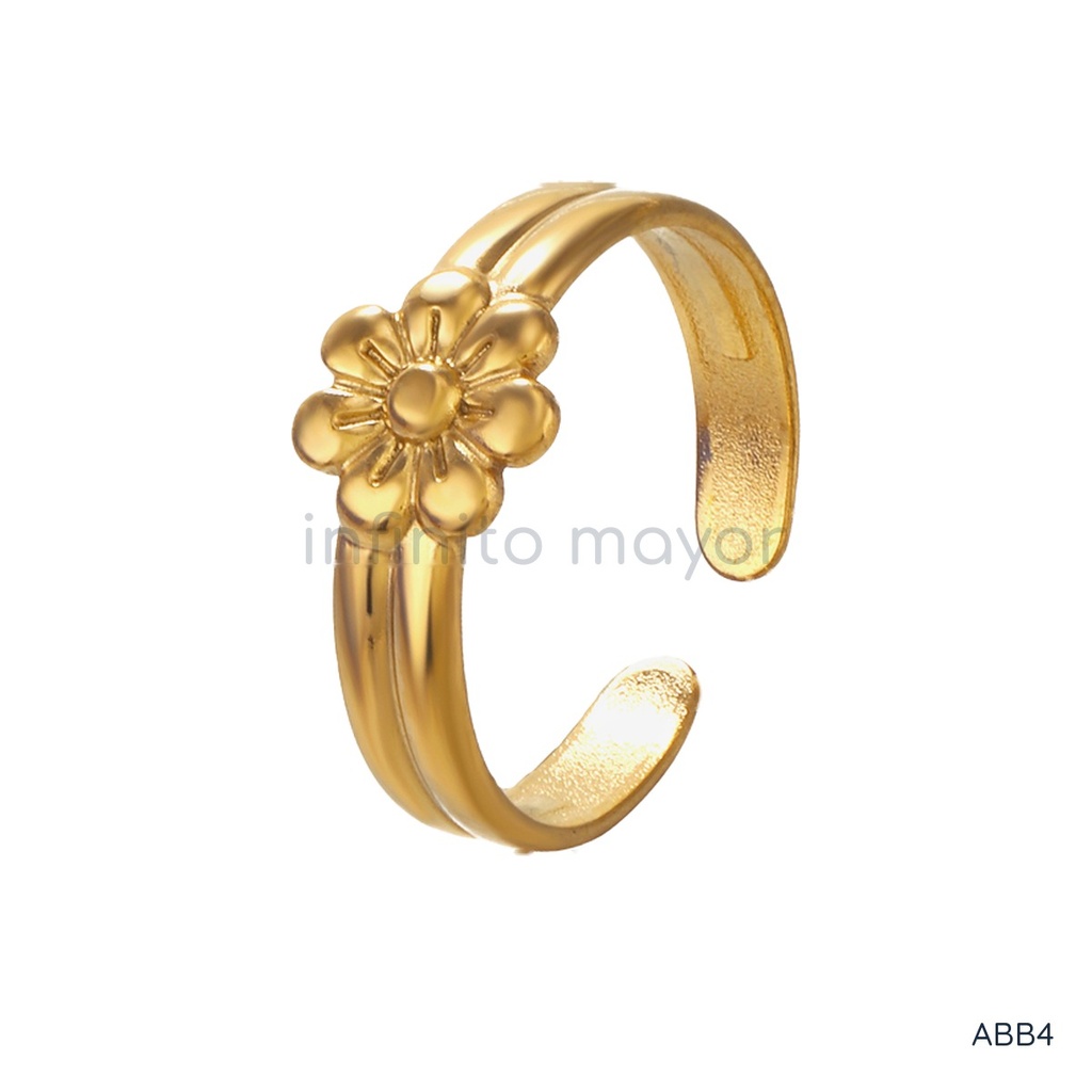 Anillo dorado abierto, banda con motivo frontal