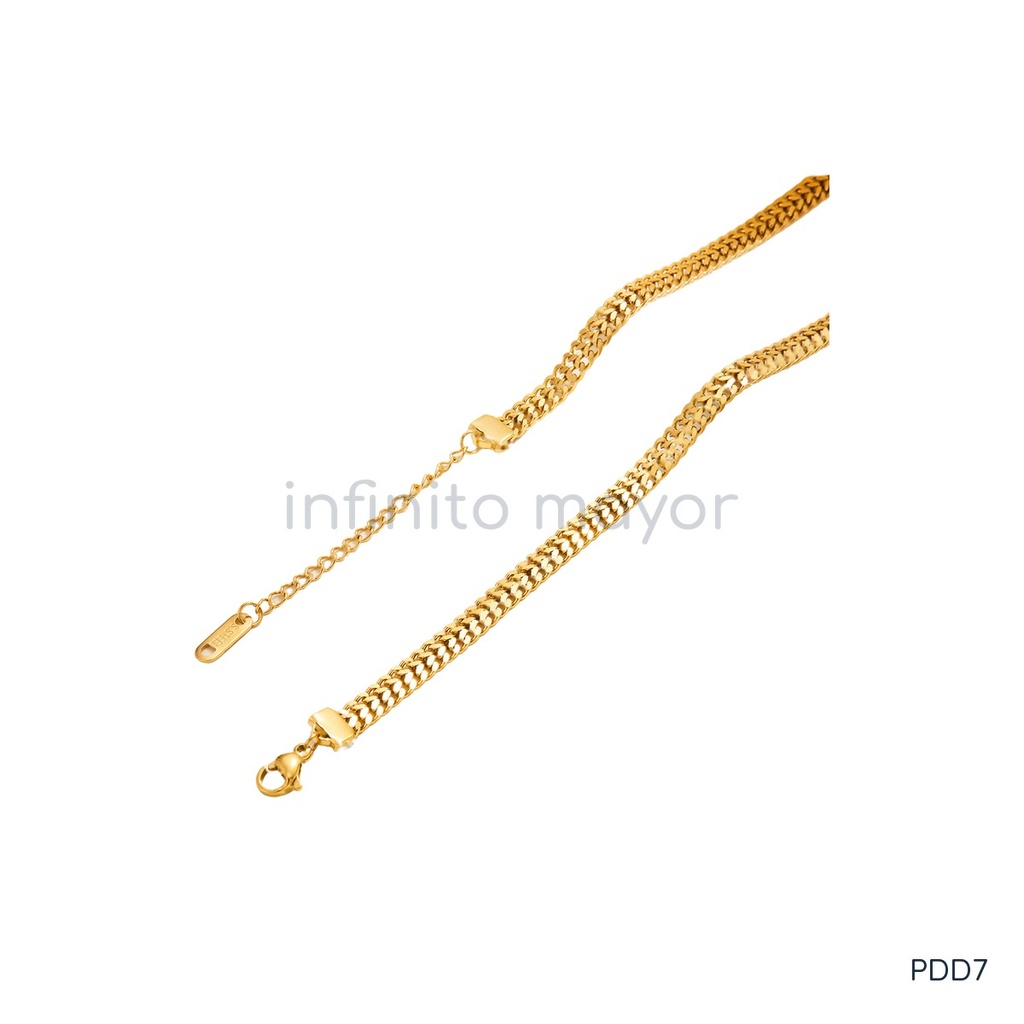 Pulsera dorada ancha con cierre de langosta y extensor, diseño de doble hilera de cadena barbada plana