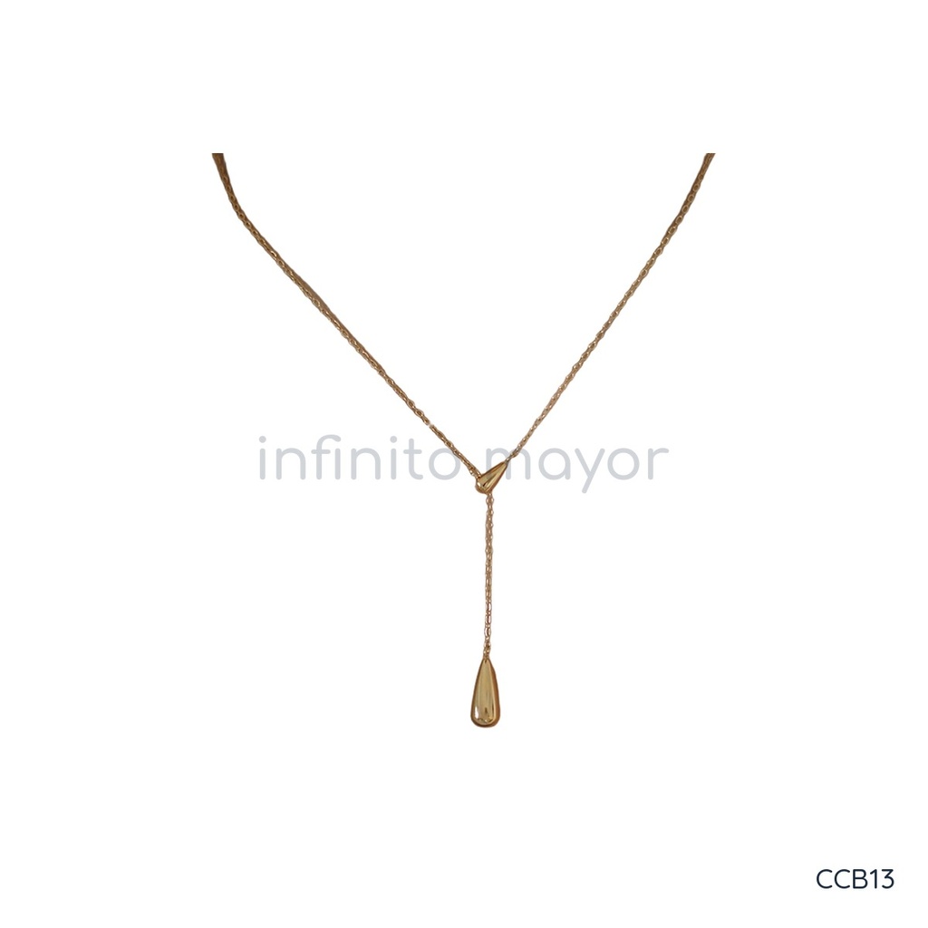 Collar dorado en Y, cadena fina con gota deslizante