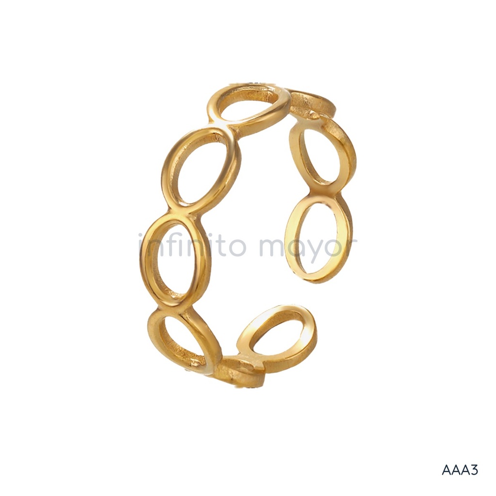 [AAA3] Anillo oval de acero inoxidable 304 con recubrimiento PVD y chapado en oro 18k