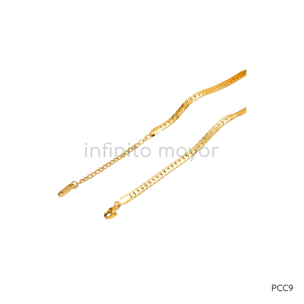 Pulsera dorada, cadena barbada plana de eslabones lisos