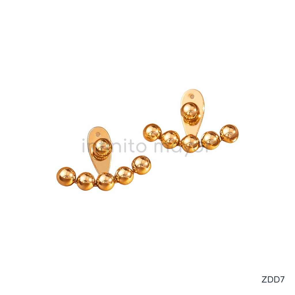 Zarcillos dorados ear jacket, hilera curva de cinco esferas