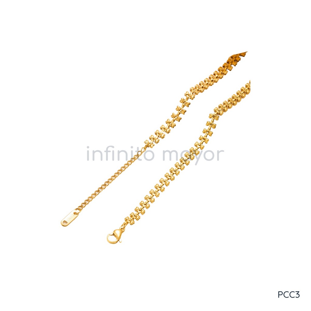 Pulsera dorada, doble hilera de diminutos corazones en espiga