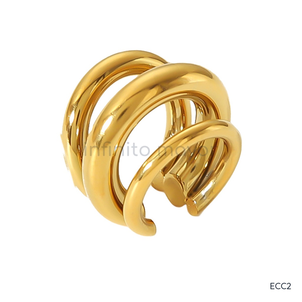 Earcuff dorado, triple banda abierta de tubos
