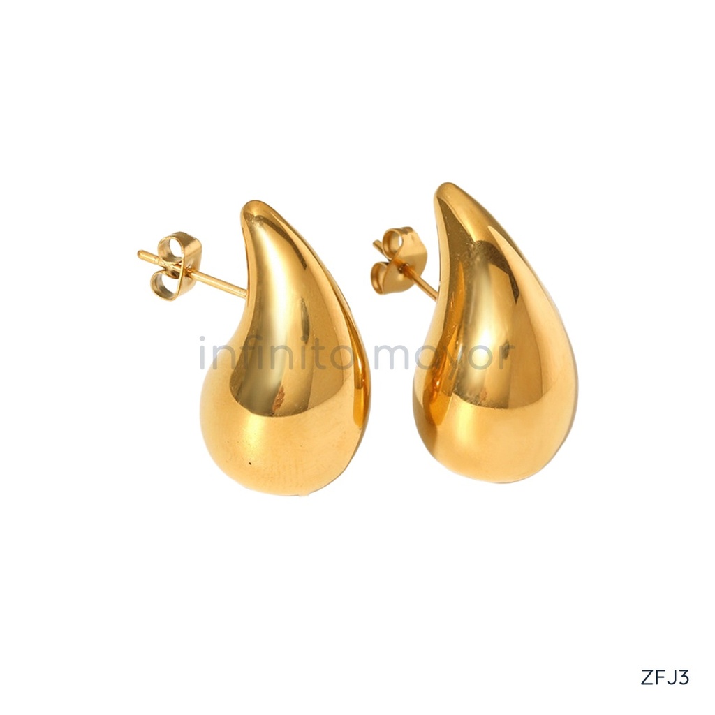 Zarcillos dorados de poste, gota abombada pequeña