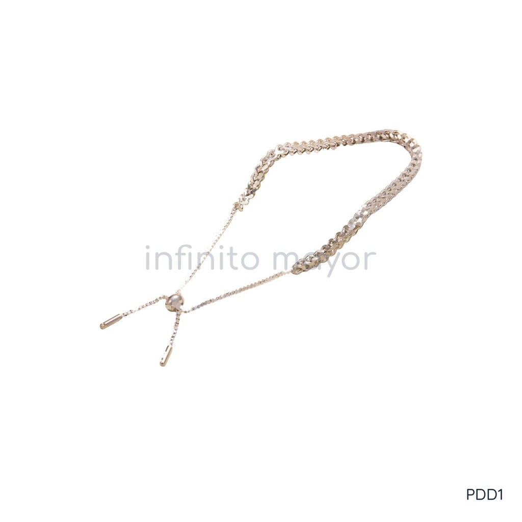Pulsera plateada ajustable, diseño de cadena combinada de eslabones trenzados y cadena de caja con cuenta deslizante