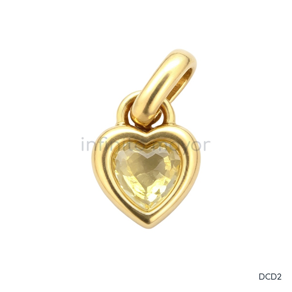 Dije dorado, corazón con una circonia amarilla clara