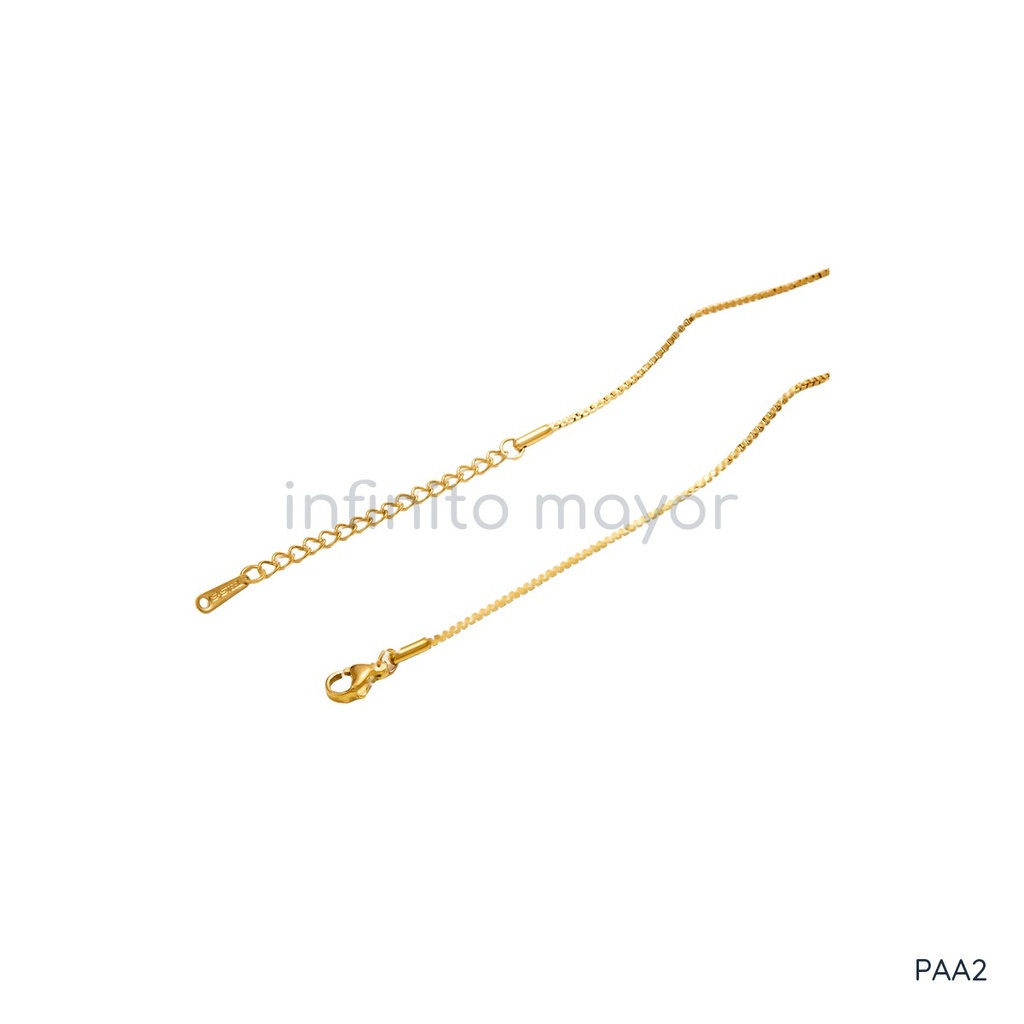 Pulsera dorada fina con cierre de langosta y extensor, diseño de cadena de caja lisa