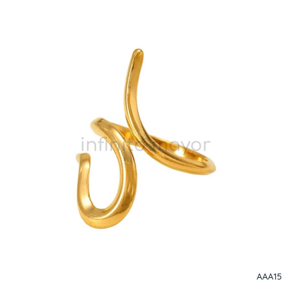 [AAA15] Anillo de diseño geométrico en acero inoxidable 304 con recubrimiento PVD y chapado en oro 18k