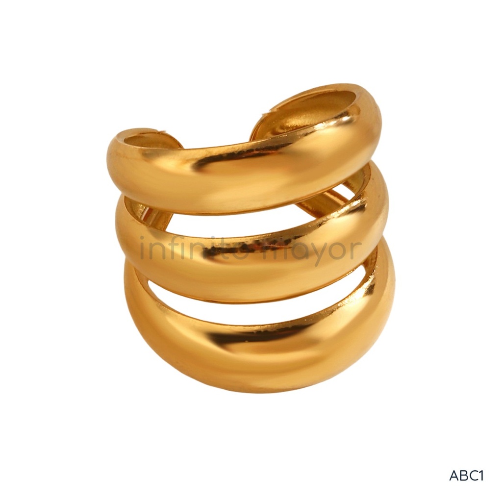 [ABC1] Anillo dorado ancho, de tres bandas abombadas